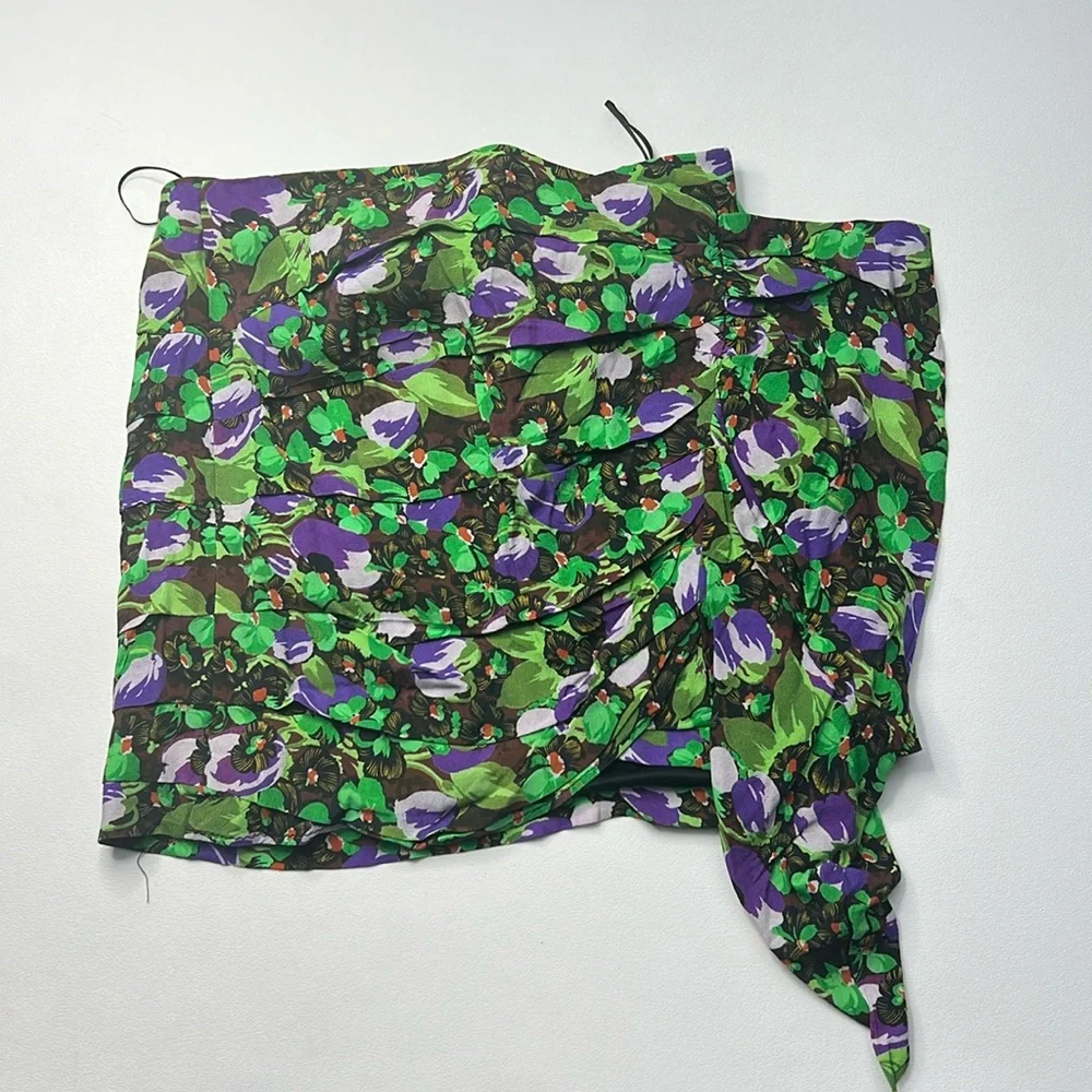ZARA skirt Floral Mini ruffle festival party edgy bold layer colorful romantic S